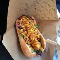 Vegan hotdog with all the toppings at Forky's - Jakubské Nam. in Brno