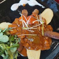 Ragout with vegan sausage and potato dumplings at Forky's - Jakubské Nam. in Brno