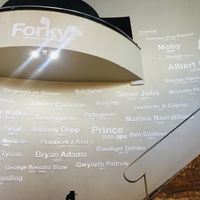 Forkys’ awesome wall of fame - vegans all over the wall! :) at Forky's - Jakubské Nam. in Brno