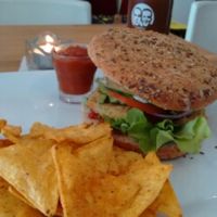 'speedy gonzales' burger with tortilla chips and cola soft drink at Video Video in Copenhagen