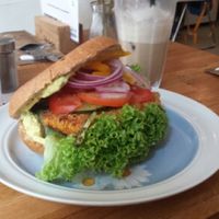 Burger  med fredsfisk. Mums! at Video Video in Copenhagen