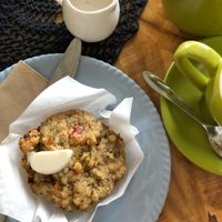 Savory muffin, chai tea with almond milk  at The Alkaline Cafe in Albany