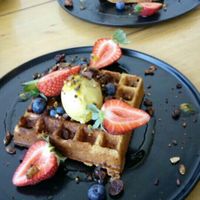 Vegan and gluten-free waffles at The Alkaline Cafe in Albany