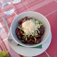 runner bean salad with horseradish and pumpkin seed oil - so delicious!! at Bioweingut Otto Knaus in Sulztal