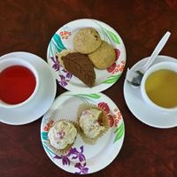Tea, vegan cupcakes and cookies.  Notice the New Leaf on the cookie!  :0) at New Leaf Cafe in Tampa