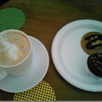 Vegan Cappuccino with Chocolate Muffin & Peanut Butter Cookie. at New Leaf Cafe in Tampa