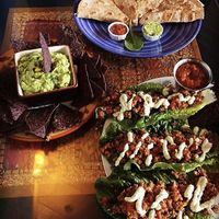 The rawcos, vegan quesadilla, and chips & guac at Beautiful Day Cafe in Wichita