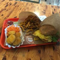 “Chicken” nuggets and a “chicken” burger with veg cheese at Yellow Sunshine in Berlin
