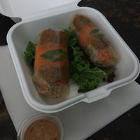 delicious tempeh spring rolls with peanut sauce  at Mama Toucan's Organic and Natural Food Store in Dominical
