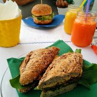 sandwich and burger at H2O Juice Bar & Vegan Cafe in Fuerteventura