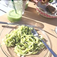 Raw noodles and Damascus sandwich at H2O Juice Bar & Vegan Cafe in Fuerteventura