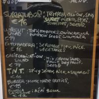 Food menu (T.NT. was very good but didn't take photo) at H2O Juice Bar & Vegan Cafe in Fuerteventura