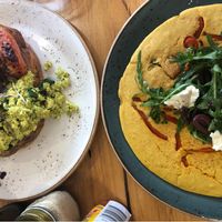 Tofu scramble and chickpea omelette  at Power Plant Cafe in Templestowe