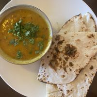 Dahl and naan  at Aniyor Vegetarian Restaurant in Kathmandu
