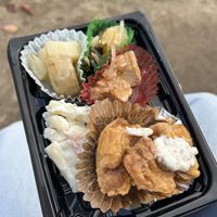Potato salad, glass noodle salad, tofu, pasta salad & something I didn’t know but everything was very delicious !  at Evah Dining Macrobiotic - JR Hakata in Fukuoka