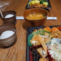 two bento, one miso soup and lychee sorbet at Evah Dining Macrobiotic - JR Hakata in Fukuoka