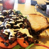 Dinner combo-1/2 vegan tempeh taco salad and 1/2  pesto panino with mushrooms, eggplant, and artichokes.  at InfusionTea in Orlando