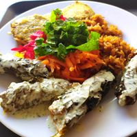 Cabbage rolls/sausages at Escolha Natura in Lisbon