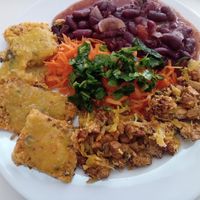 large dish of daily offerings at Escolha Natura in Lisbon