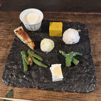 Whatever this tofu is, was ridiculously delicious with the Pakistani salt they give you that makes it taste like a hard boiled egg… simply superb.   at Cafe Millet in Kyoto