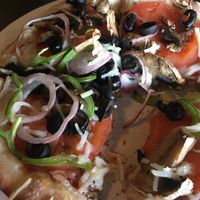 Veggie mini pizza with Daiya cheese at Pizza Madness in Canon City