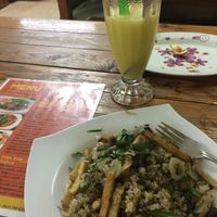 Mushroom fried rice and mango smoothie at Chan Nhu II in Ho Chi Minh City