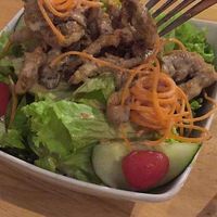 Good taste. Salad serve with fried oyster mushroom with sesame souce + small tomatoes  at D'Life in Kepong