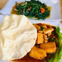 Sweet and Sour Tofu and Sweet Potato Leaves  at D'Life in Kepong
