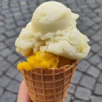 Limette-Gurke und Mango-Basilikum Eis in der Waffel at TONIS in Leipzig
