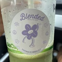 logo and an almost finished matcha latte!  at Blended Health Bar in Noosa Heads