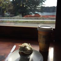 vegan pumpkin spice cupcake and latte!  at The Moth Coffeehouse in Allentown