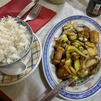 Tofu with leeks, rice  at Nova China in Porto