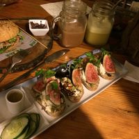 Figs and cashew cheese! ? on the back a lovely lentil burger  at La Verde in Lima