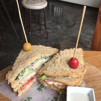 A sandwich with some sort of tofu mayonnaise filling at La Verde in Lima