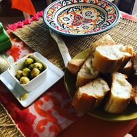 Yummy garlic olives & bread at Chez Khadija in Essaouira