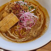 Japanese curry with fried tofu at Gomacro in Kyoto