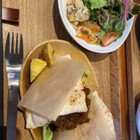 Pita with falafel at Gomacro in Kyoto