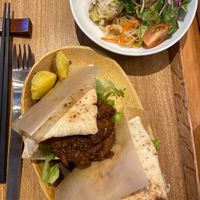Pita with falafel at Gomacro in Kyoto