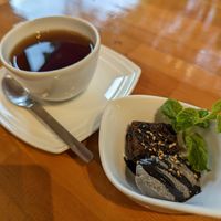 Dessert sampler (comes with black tea and soy milk) at Gomacro in Kyoto