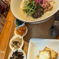 Seasonal noodles with an extra of fried tofu at Gomacro in Kyoto