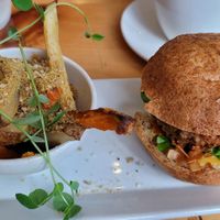 Burger and fries at Bliss Kitchen at Bliss Kitchen in Waterdown