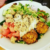 Falafel Salad. Almond feta devine. at Bliss Kitchen in Waterdown