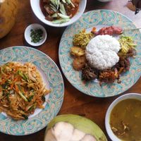 Nasi campur, rice noodles, jackfruit soup, asam manis at Giridhari in Kuta