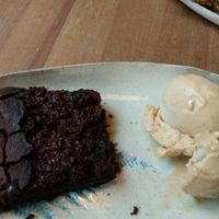 green and black chocolate brownie at The Brook in East London