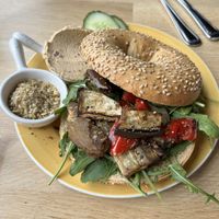 Bagel with grilled veggies and cream-cheese with dried tomatoes   at Bagels & Beans - Vivaldistraat in Amsterdam