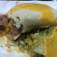 Delicious vegan tamales, with sauce. at Guudbelly in Houston