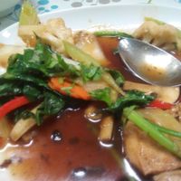 Halfway through our veg with black bean sauce (nice) at Inala Vegan Restaurant in Inala