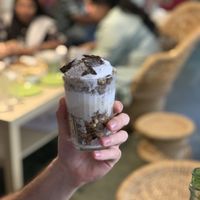 3 cats and a monkey dessert, so good!! Like cake in a cup at Terrasen Cafe in Hyderabad