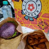 Flower burger with baked potatoes! The best burger on the menu! at Flower Burger - Viale Vittorio Veneto in Milan