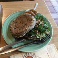 Warm oat based Zucchini tomato chutney bagel at Bagels & Beans in Almere